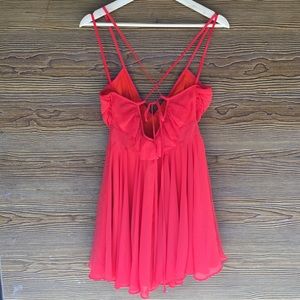 Lulus Backless Strappy Ruffle Mini Dress Coral Red